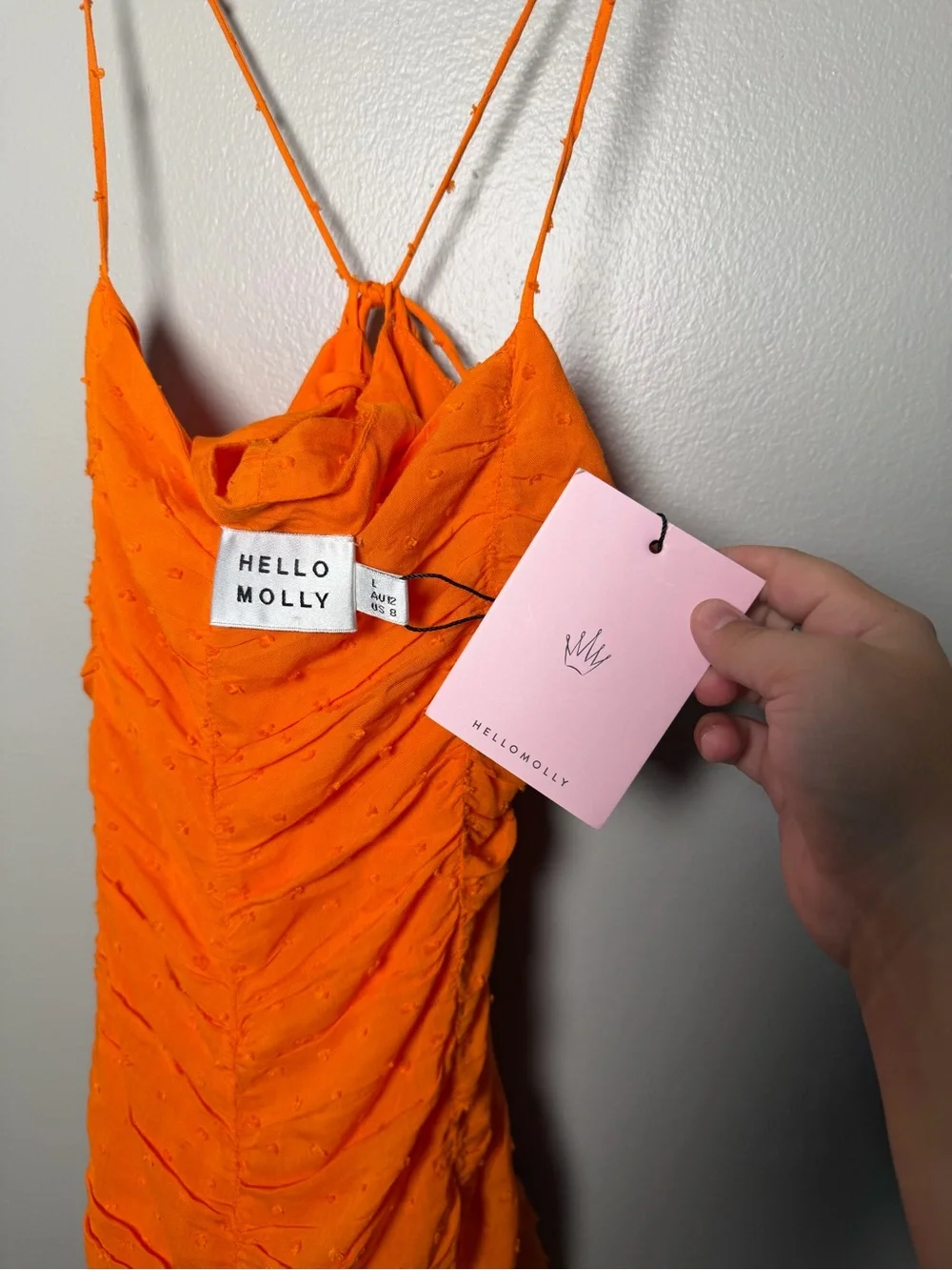 NWT Hello Molly Orange Ruched Bodycon Mini Dress US size 8